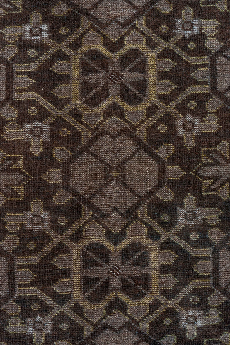 9' x 14' one-of-a-kind handmade vintage Afghan large size rug. Color palette: brown, taupe, ivory, charcoal, camel, beige