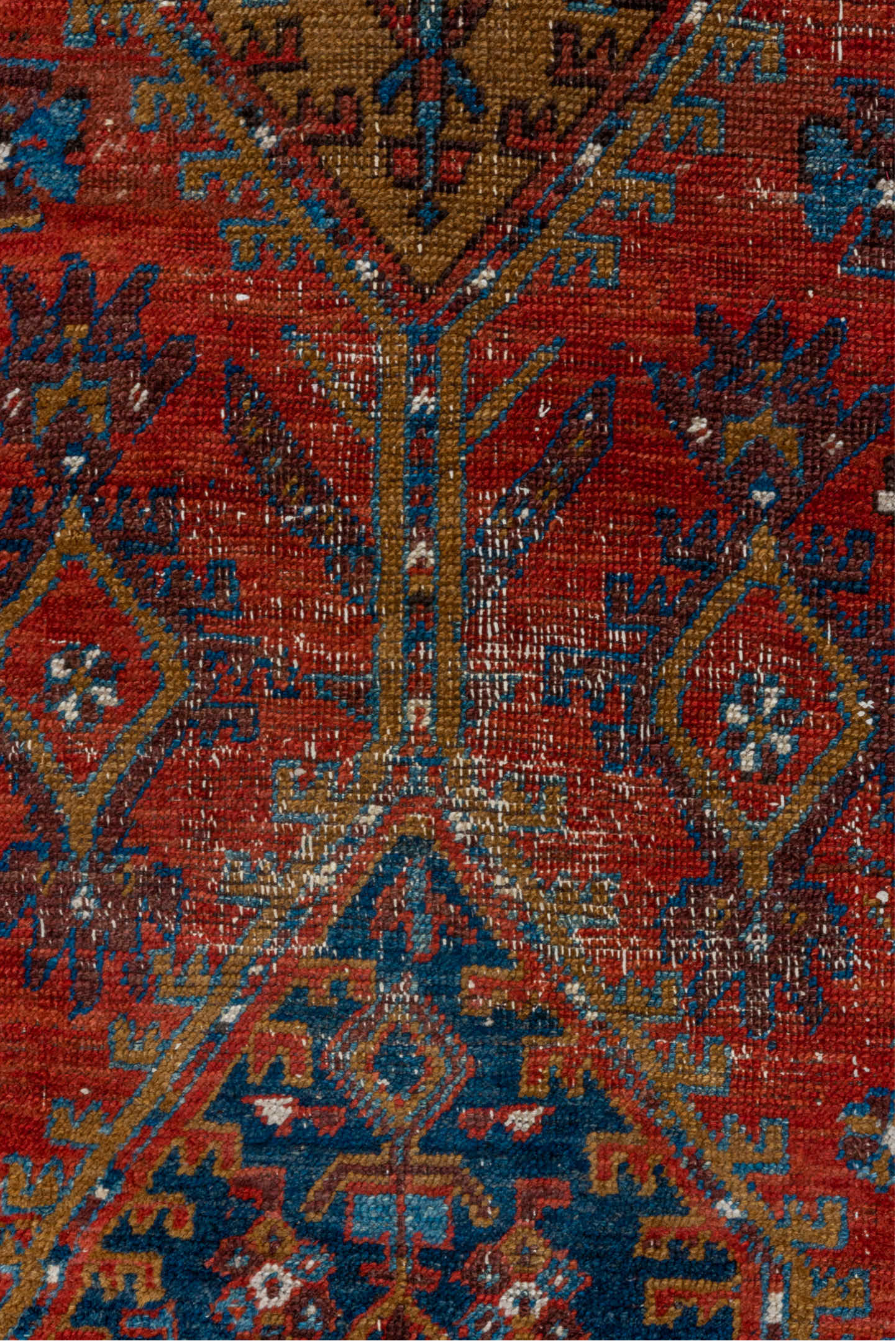 3' x 13' one-of-a-kind handmade vintage Heriz runner rug. Color palette: rust, navy, sky blue, camel, ivory, terracotta