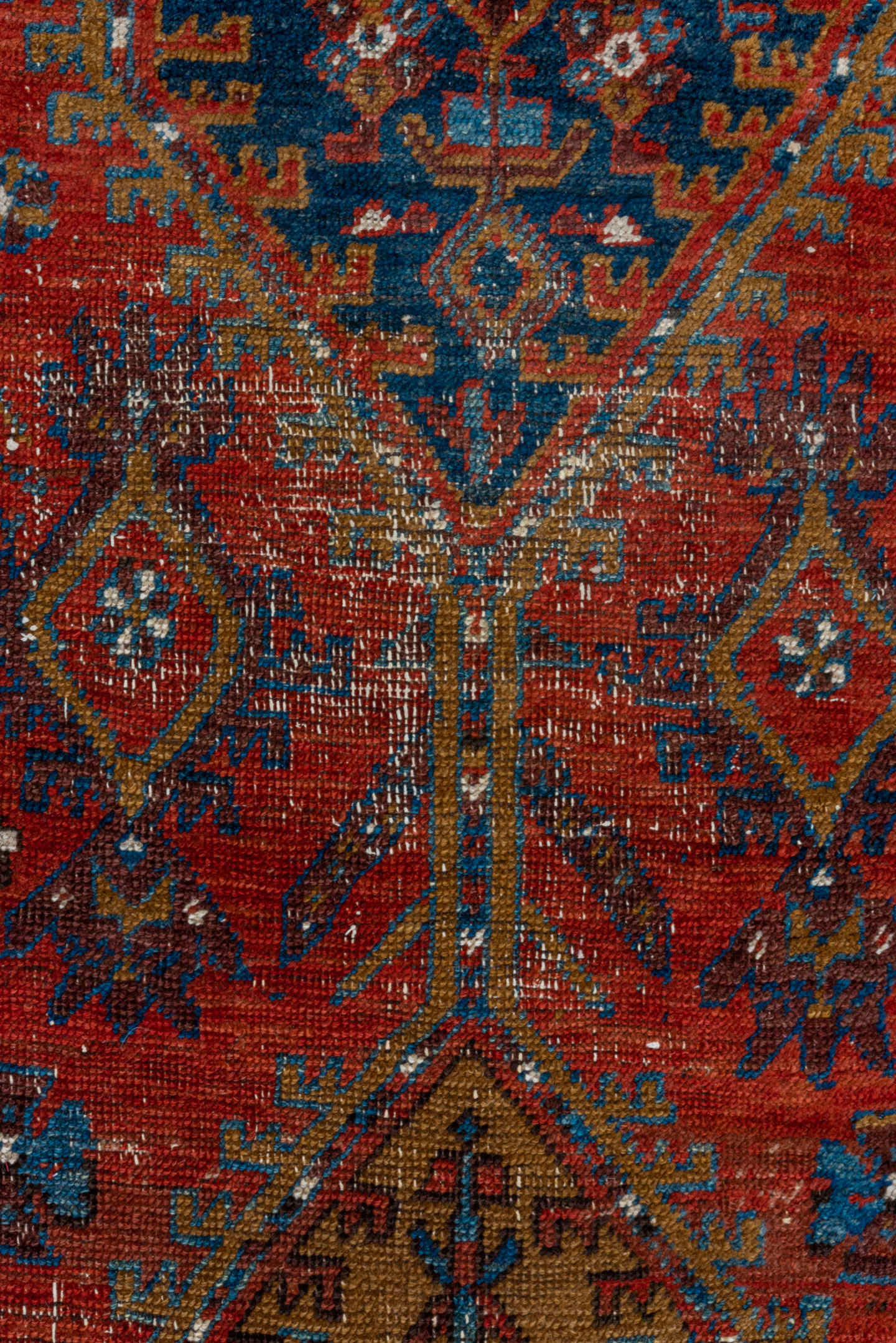 3' x 13' one-of-a-kind handmade vintage Heriz runner rug. Color palette: rust, navy, sky blue, camel, ivory, terracotta