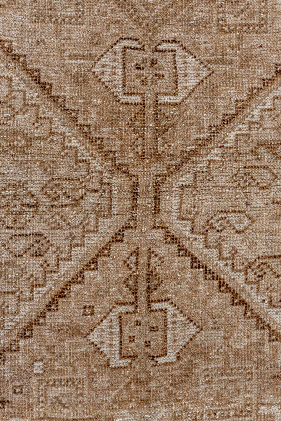 3' x 5' one-of-a-kind handmade vintage Shiraz small size rug. Color palette: tan, ivory, taupe, camel, brown, beige, gray