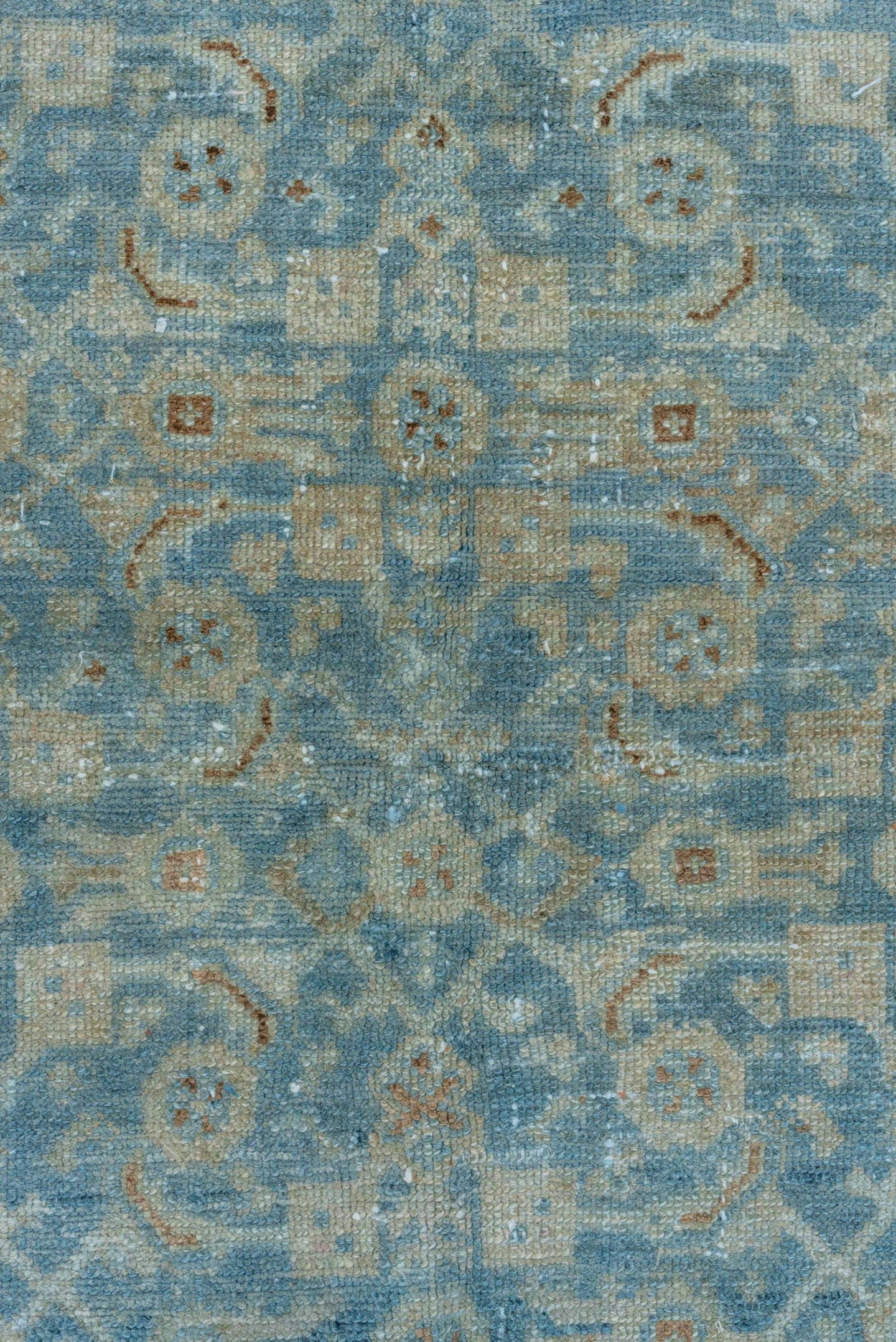 6' x 8' one-of-a-kind handmade vintage Malayer medium size rug. Color palette: light blue, ivory, taupe, rust, beige, slate