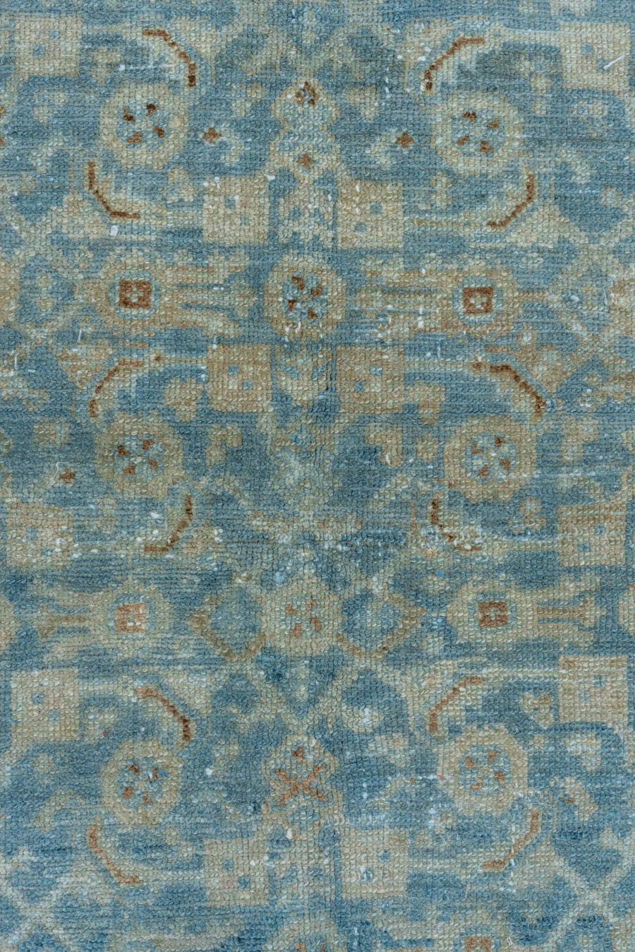 6' x 8' one-of-a-kind handmade vintage Malayer medium size rug. Color palette: light blue, ivory, taupe, rust, beige, slate