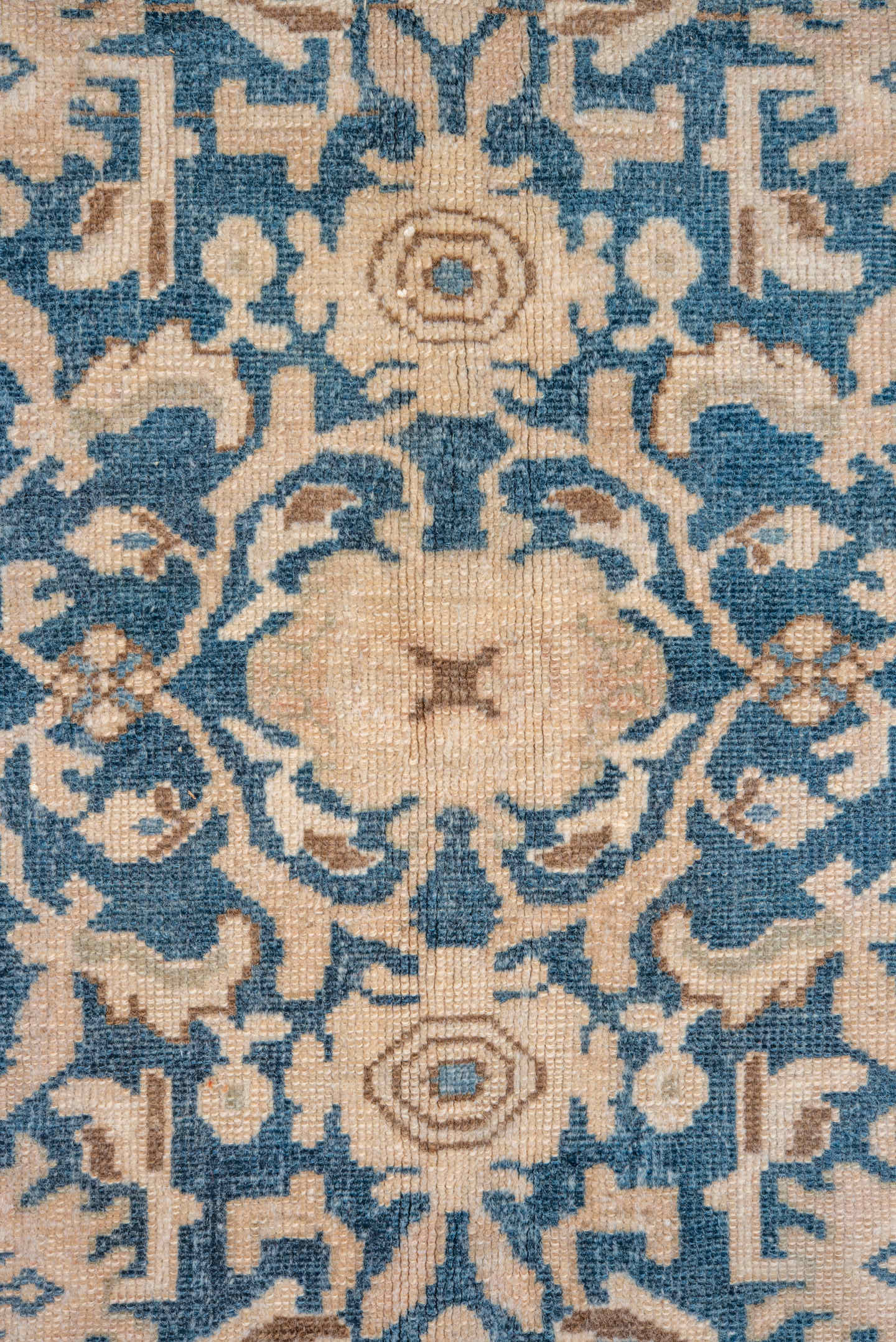 8' x 11' one-of-a-kind handmade vintage Malayer large size rug. Color palette: ivory, sky blue, beige, taupe, camel