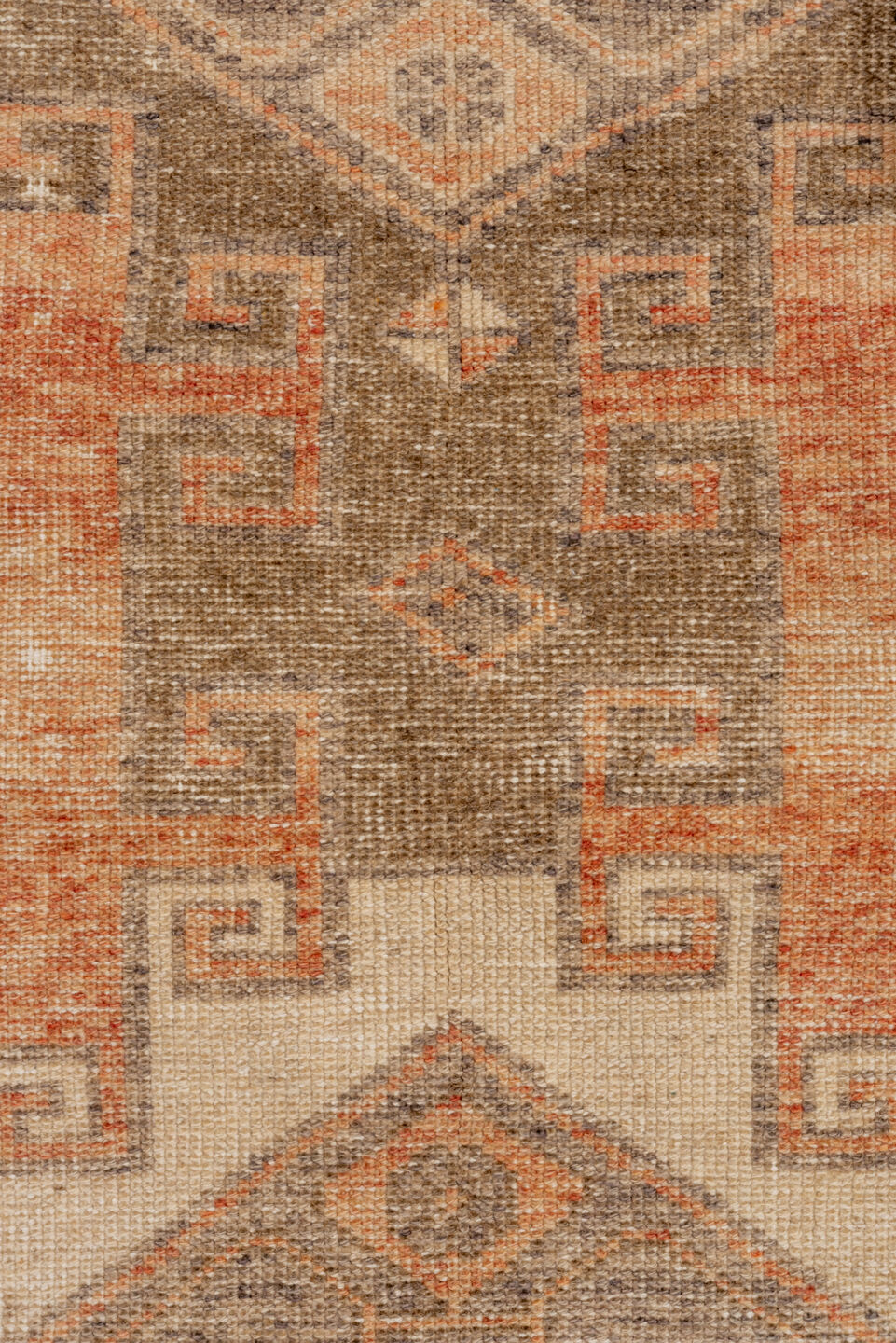 2' x 9' one-of-a-kind handmade vintage Oushak runner rug. Color palette: terra cotta, ivory, taupe, camel, peach, sage
