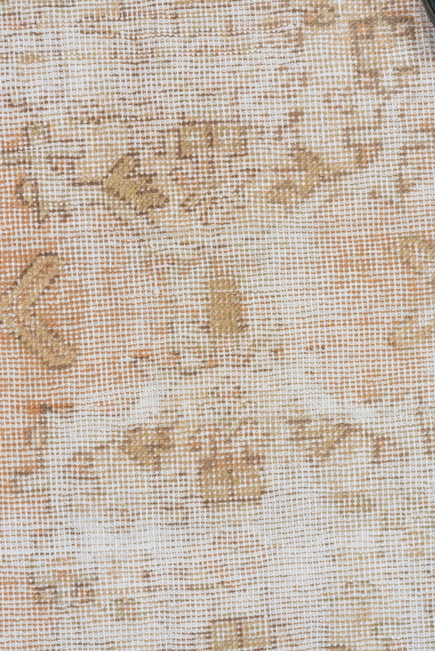 3' x 9' one-of-a-kind handmade vintage Oushak runner rug. Color palette: ivory, blush, taupe, beige, camel, sage