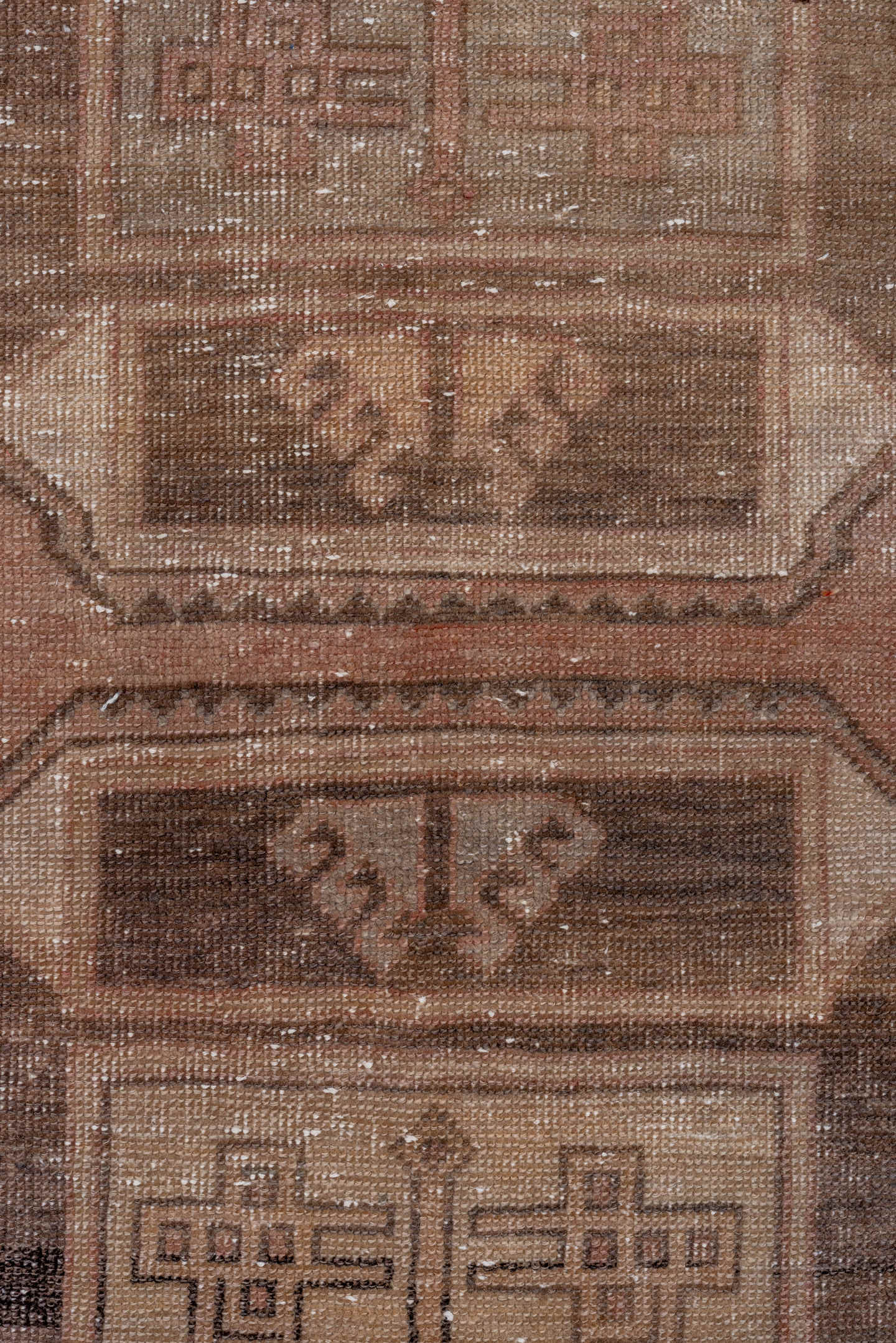 2' x 9' one-of-a-kind handmade vintage Oushak runner rug. Color palette: rose, taupe, charcoal, rust, ivory, brown, pink