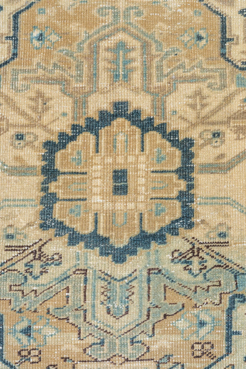 9' x 13' one-of-a-kind handmade vintage Heriz large size rug. Color palette: ivory, blue, slate, taupe, rust, camel
