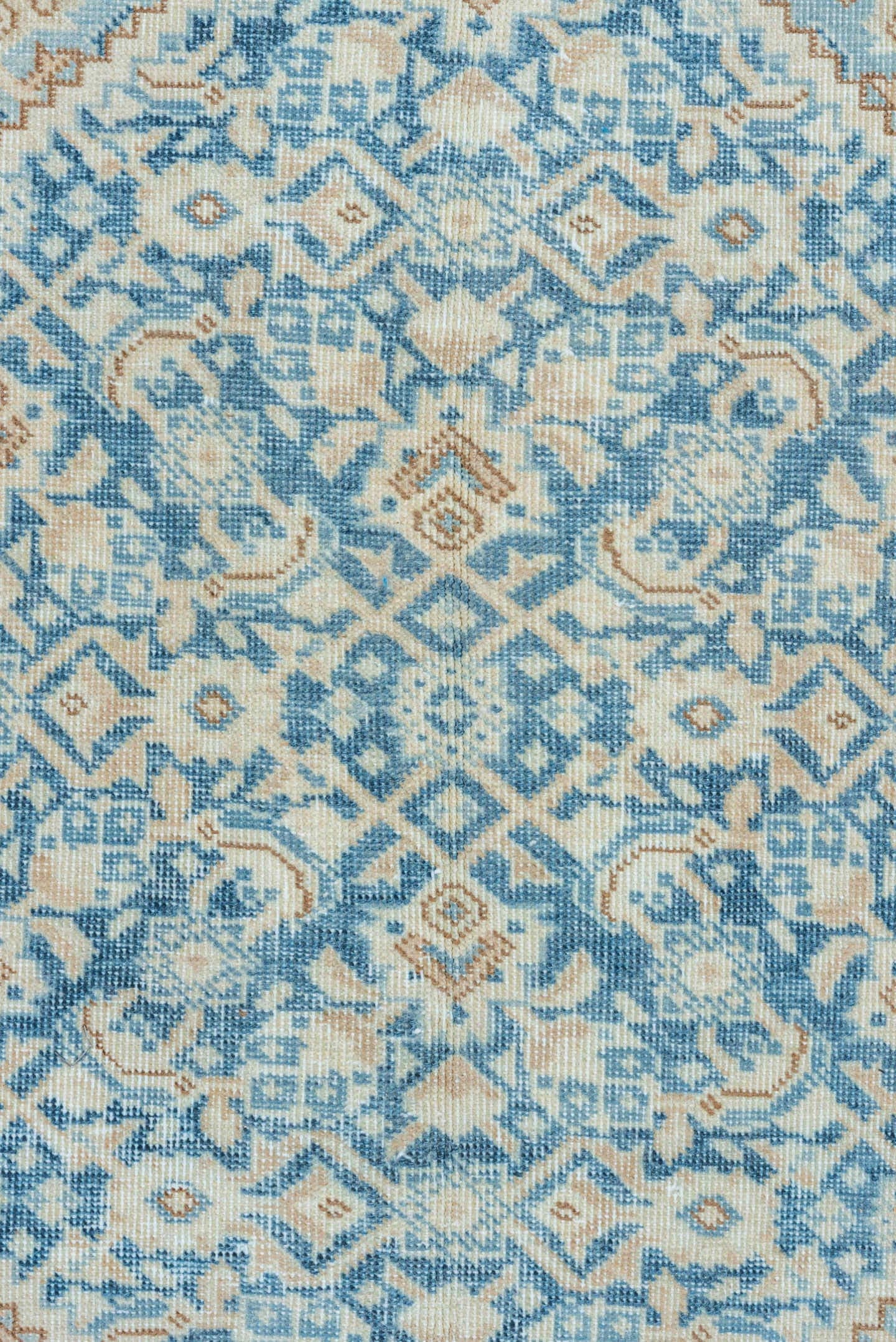 7' x 10' one-of-a-kind handmade vintage Tabriz large size rug. Color palette: ivory, sky blue, beige, tan, slate, camel