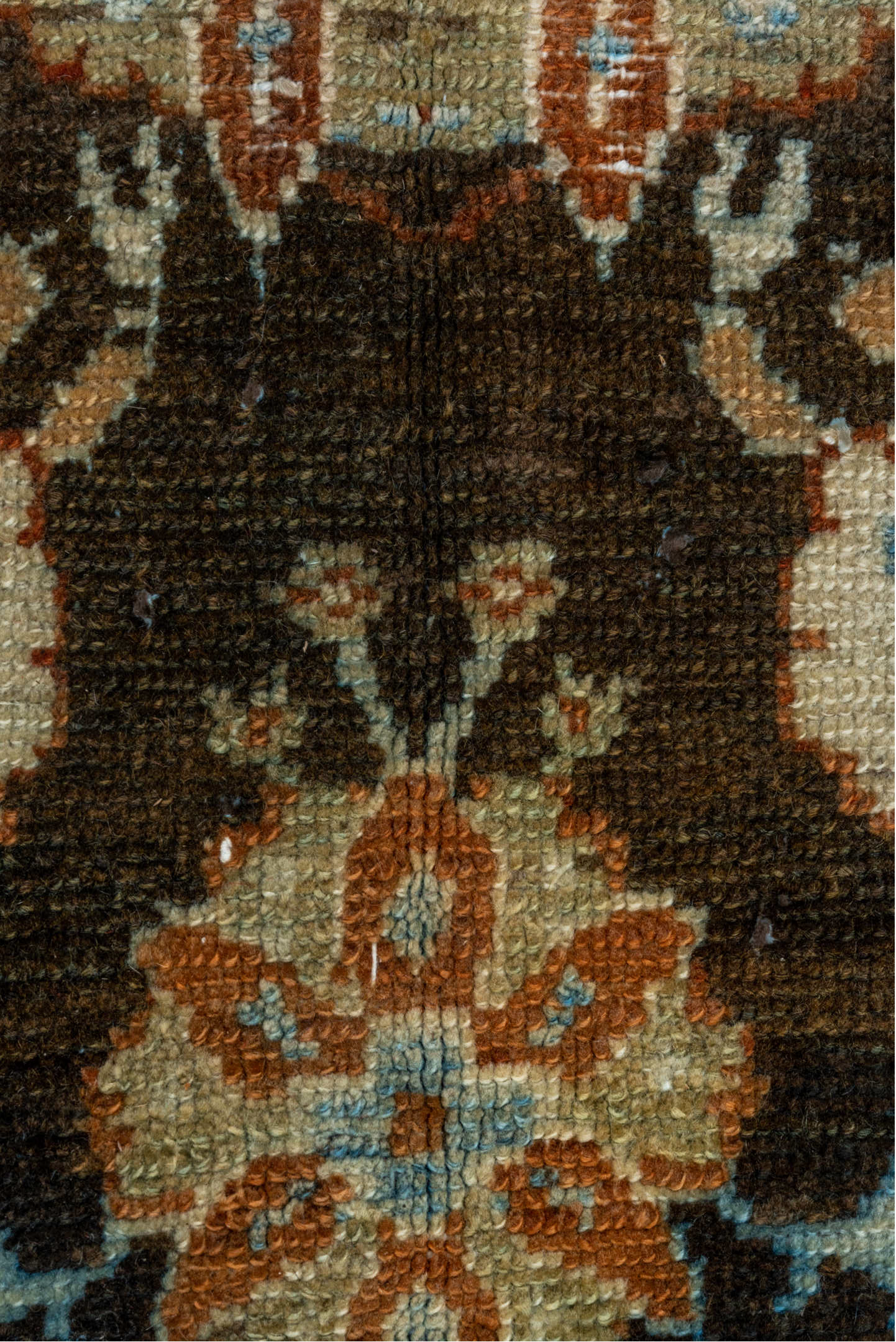 12' x 14' one-of-a-kind handmade vintage Malayer oversize rug. Color palette: charcoal, ivory, rust, pale blue, camel, taupe