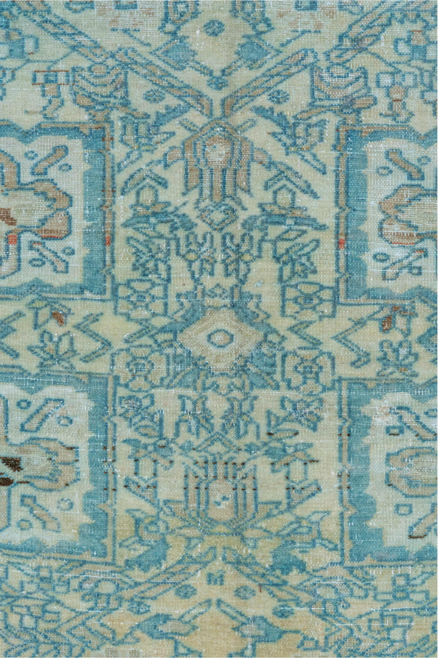 4' x 6' one-of-a-kind handmade vintage Malayer small size rug. Color palette: ivory, sky blue, aqua, slate, taupe, rust