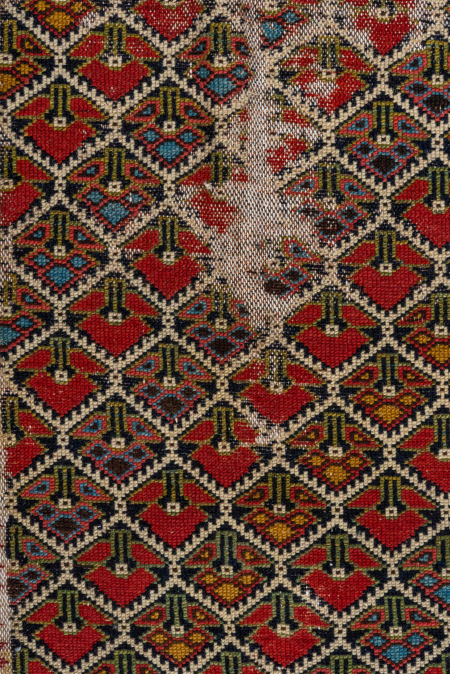 3' x 13' one-of-a-kind handmade vintage Malayer runner rug. Color palette: rust, ivory, navy, crimson, camel, gold, charcoal