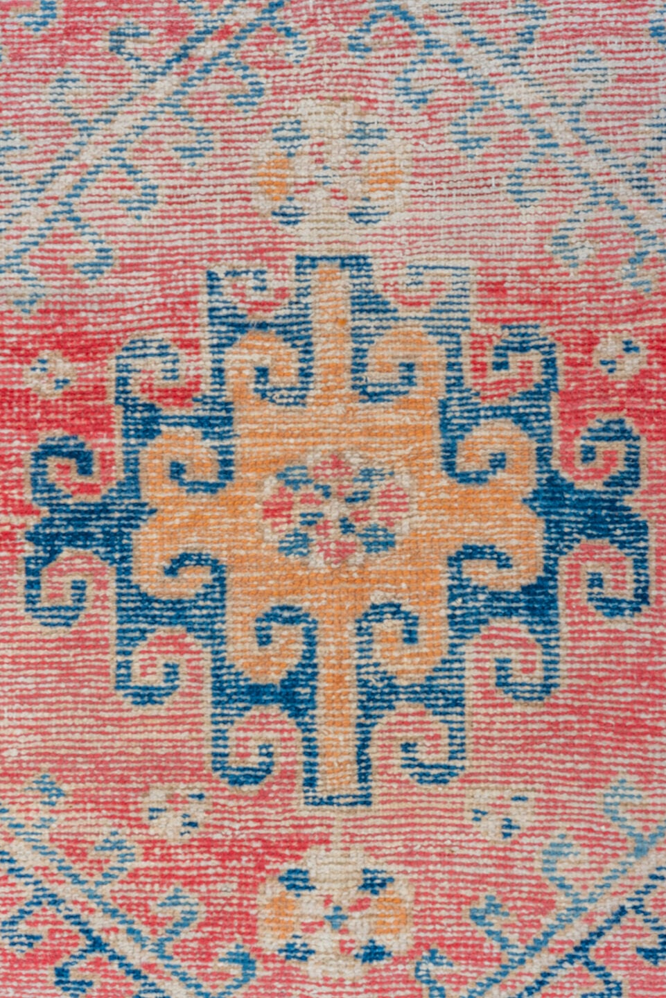 3' x 9' one-of-a-kind handmade vintage Heriz runner rug. Color palette: coral, ivory, navy, sky_blue, rose, saffron