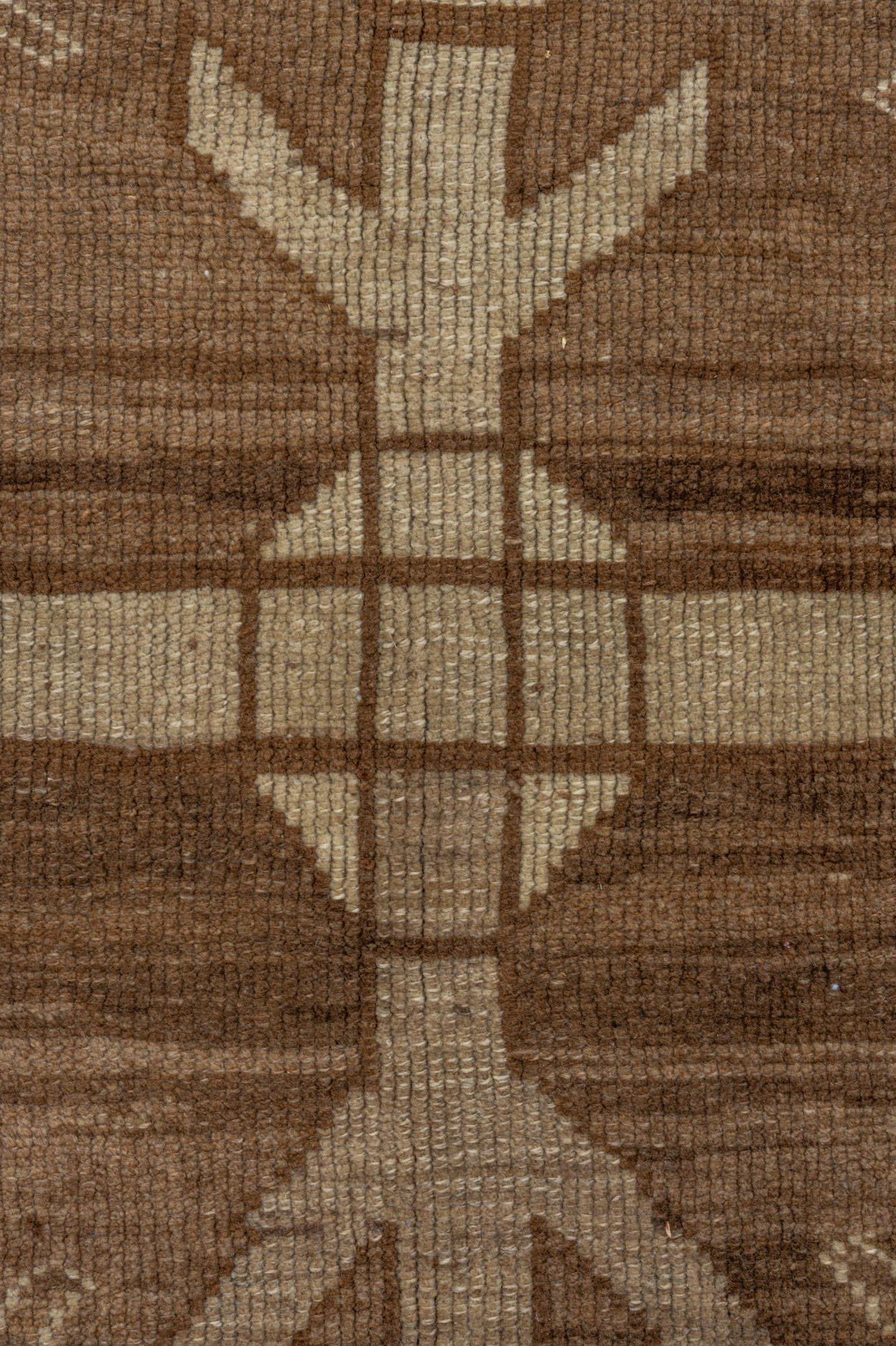 7' x 10' one-of-a-kind handmade vintage Kars large size rug. Color palette: brown, taupe, camel, ivory, charcoal, beige