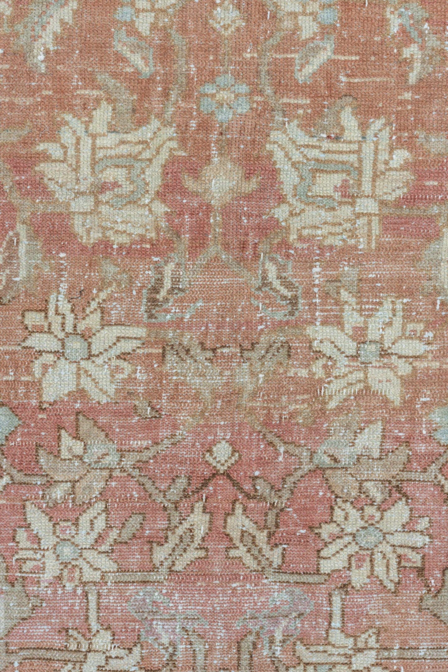 7' x 9' one-of-a-kind handmade vintage Malayer rug. Color palette: rose, pale blue, ivory, terra cotta, taupe, camel, brown