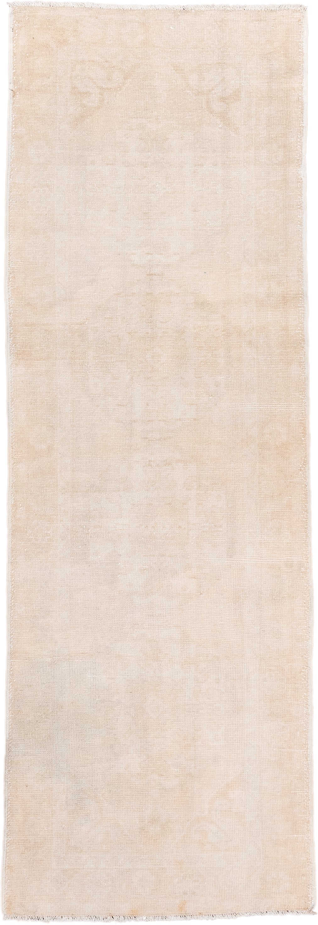 3' x 9' one-of-a-kind handmade vintage Oushak runner rug. Color palette: ivory, cream, beige, taupe, gray