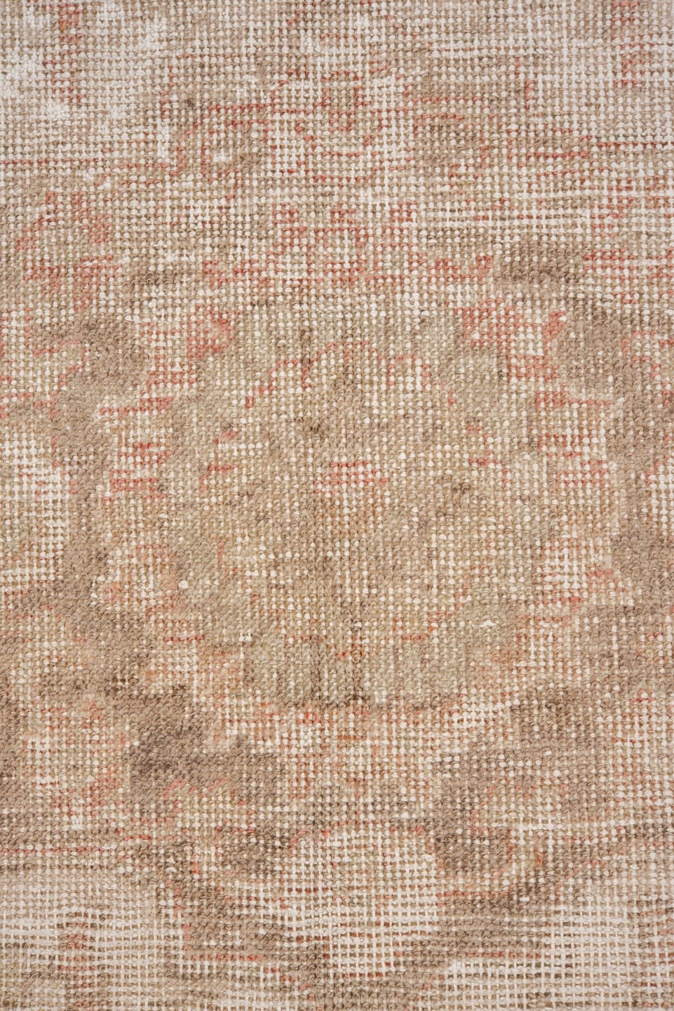 6' x 10' one-of-a-kind handmade vintage Oushak large size rug. Color palette: ivory, blush, taupe, beige, sand, pale rose