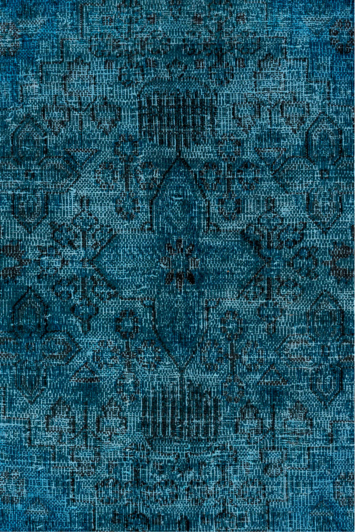 7' x 10' one-of-a-kind handmade vintage Overdyed large size rug. Color palette: blue, gray, green, light blue