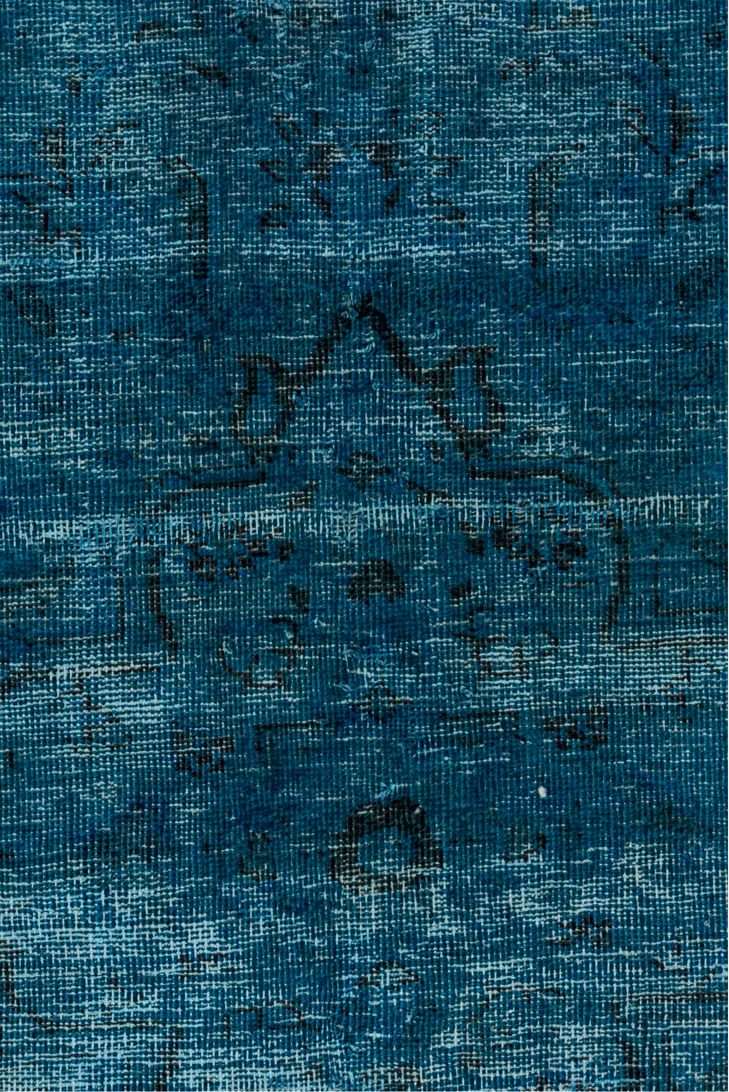 9' x 12' one-of-a-kind handmade vintage Overdyed large size rug. Color palette: teal, azure, slate, charcoal, light blue