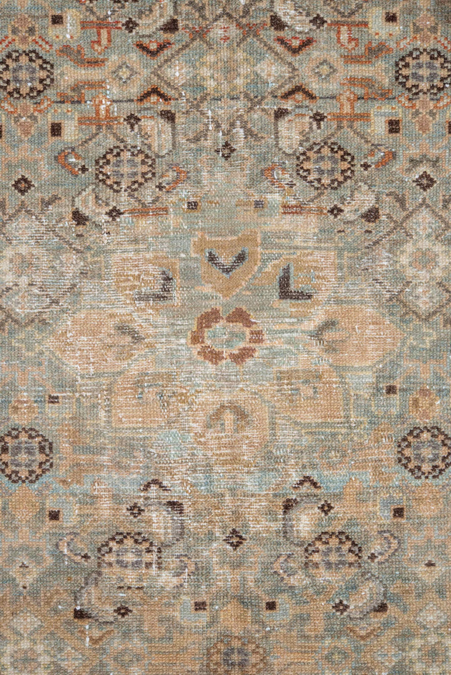 4' x 6' one-of-a-kind handmade vintage Malayer small size rug. Color palette: ivory, light blue, taupe, brown, terra cotta