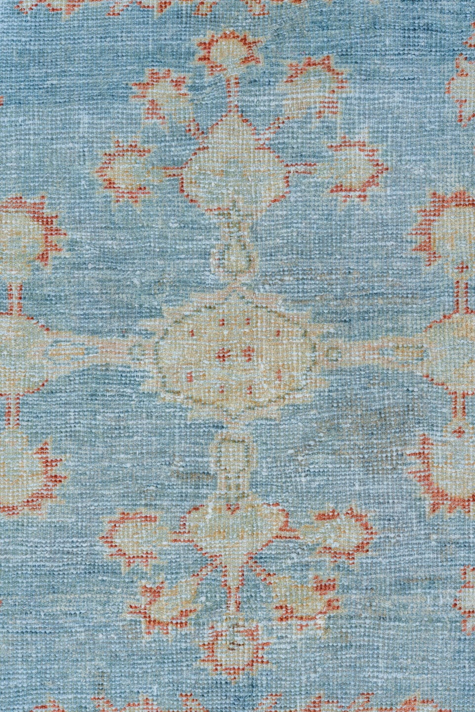 8' x 12' one-of-a-kind handmade vintage Mahal large size rug. Color palette: sky blue, ivory, rust, pale blue, coral, cream