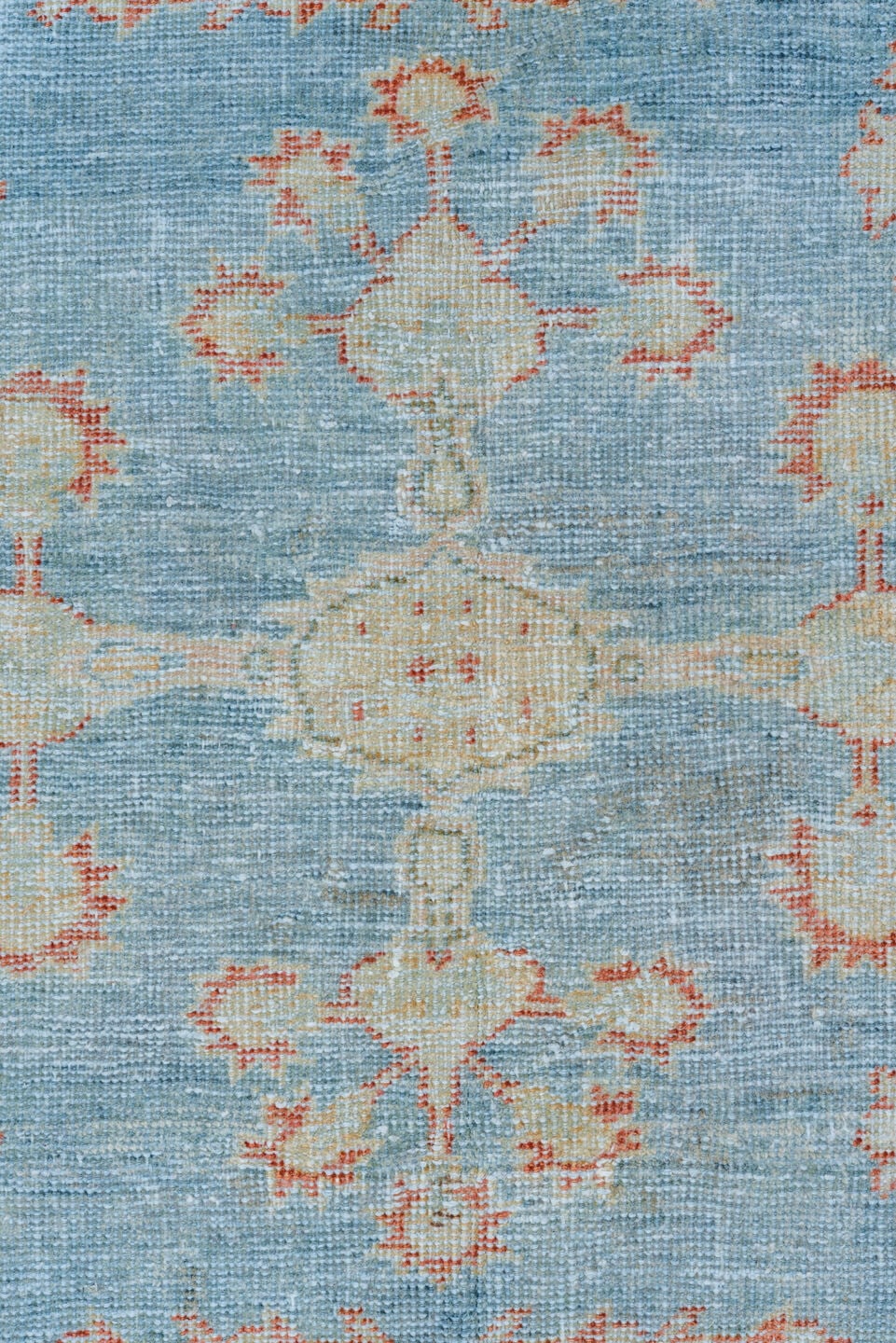 8' x 12' one-of-a-kind handmade vintage Mahal large size rug. Color palette: sky blue, ivory, rust, pale blue, coral, cream