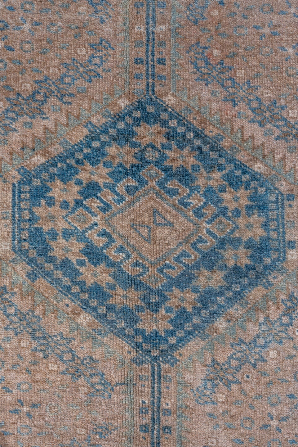 6' x 10' one-of-a-kind handmade vintage Shiraz large size rug. Color palette: ivory, sky blue, taupe, beige, slate, camel
