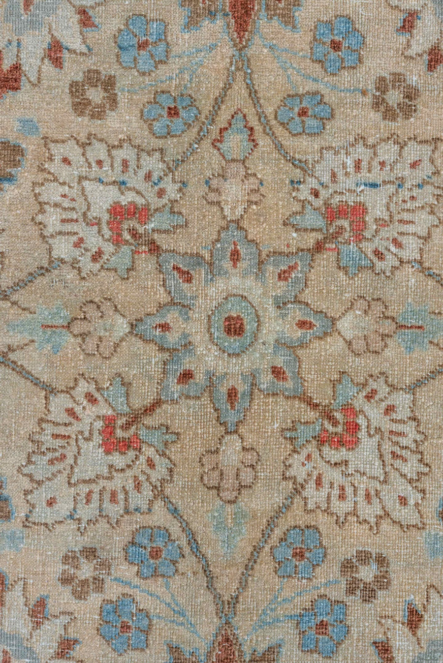 8' x 11' one-of-a-kind handmade vintage Tabriz large size rug. Color palette: ivory, blue, taupe, rust, sky_blue, cream