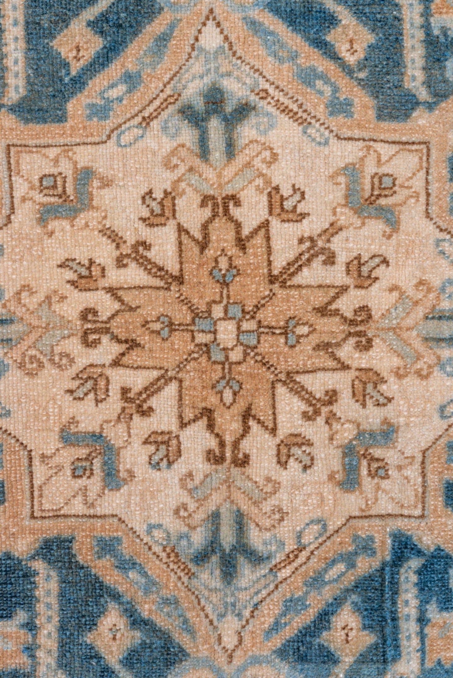 8' x 10' one-of-a-kind handmade vintage Heriz large size rug. Color palette: ivory, sky blue, teal, taupe, camel, beige