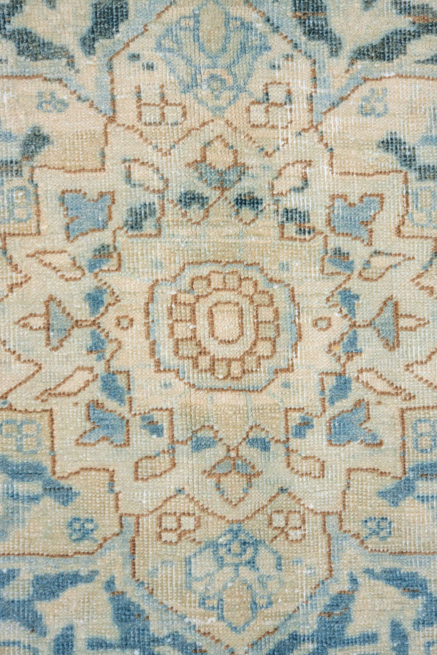 8' x 11' one-of-a-kind handmade vintage Heriz large size rug. Color palette: light blue, ivory, slate, beige, camel, gray