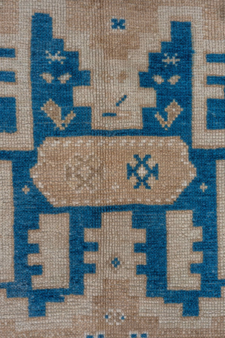 5' x 10' one-of-a-kind handmade vintage Oushak medium size rug. Color palette: ivory, beige, cobalt, taupe, blue, gray
