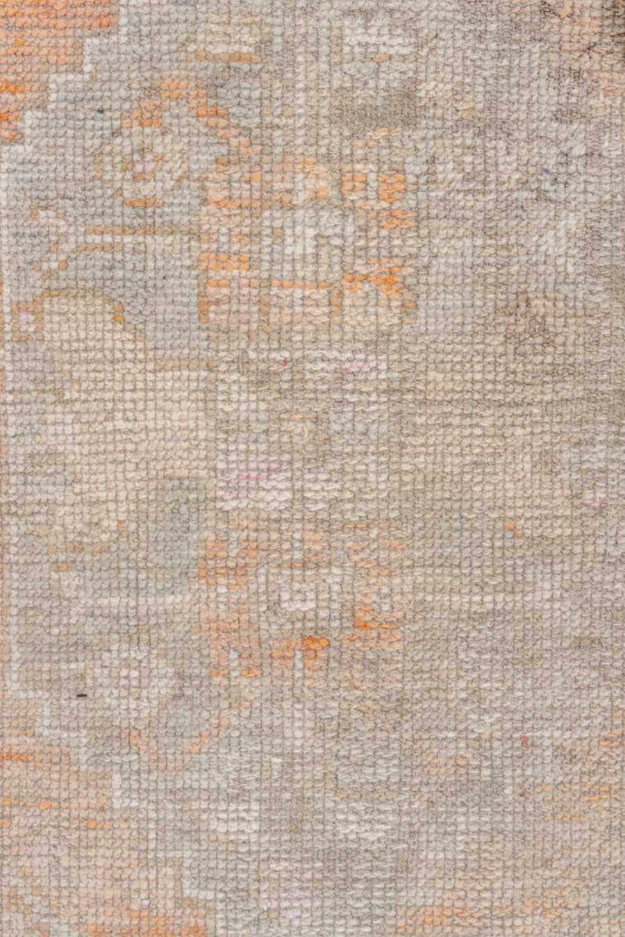 2' x 4' one-of-a-kind handmade vintage Oushak small size rug. Color palette: ivory, taupe, beige, peach, blush, muted gold