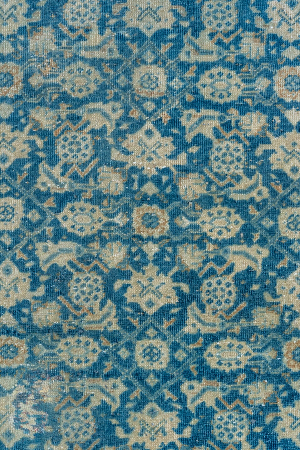 2' x 16' one-of-a-kind handmade vintage Tabriz runner rug. Color palette: blue, ivory, sky blue, navy, cream, light blue