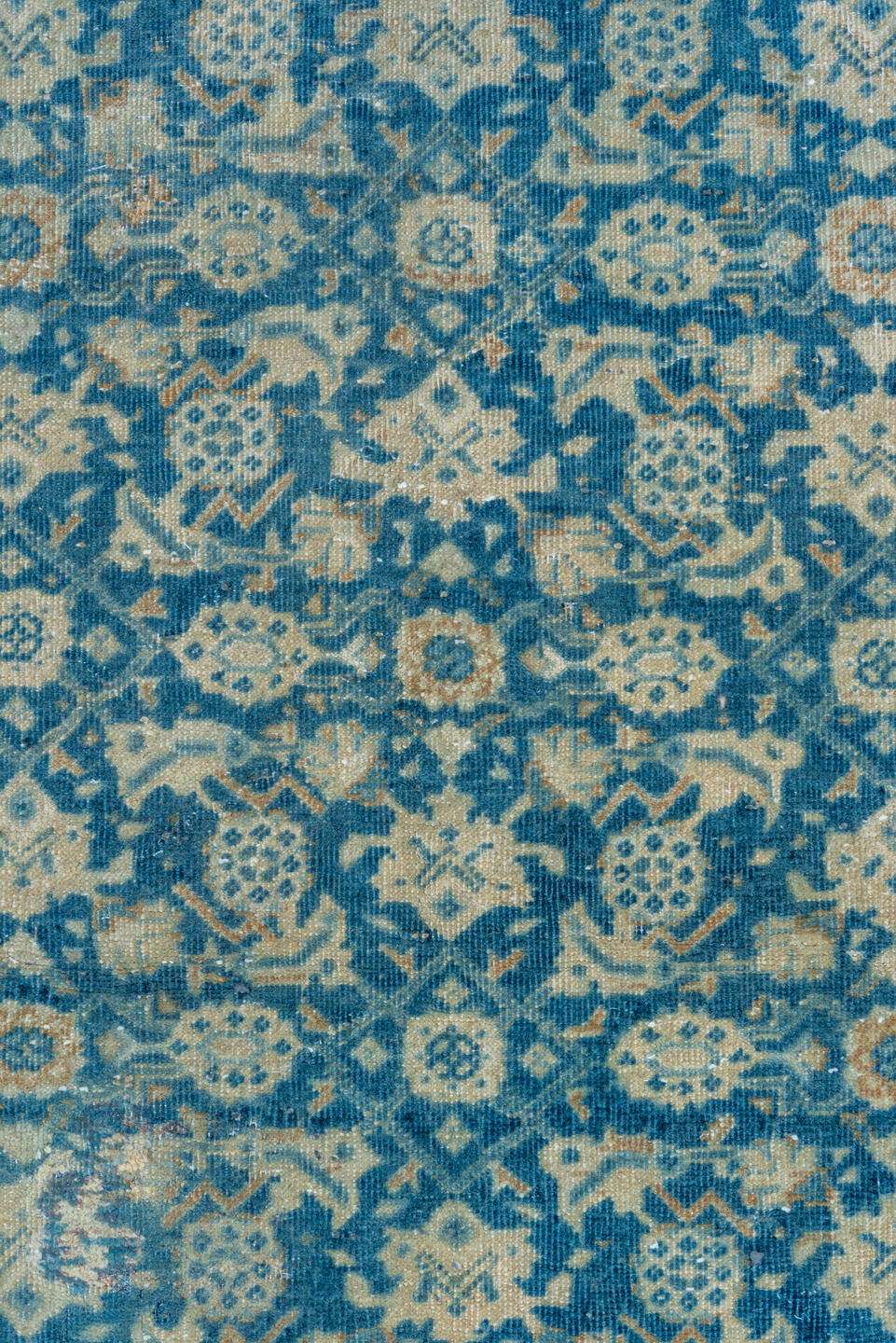 2' x 16' one-of-a-kind handmade vintage Tabriz runner rug. Color palette: blue, ivory, sky blue, navy, cream, light blue