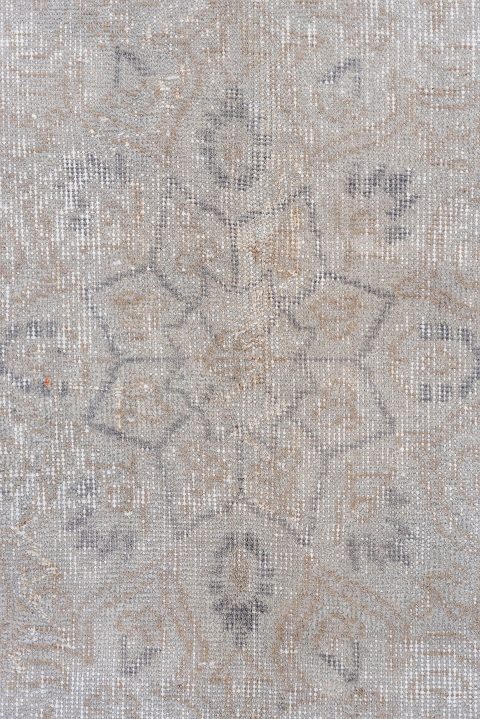 9' x 13' one-of-a-kind handmade vintage Oushak large size rug. Color palette: ivory, powder blue, taupe, beige, slate
