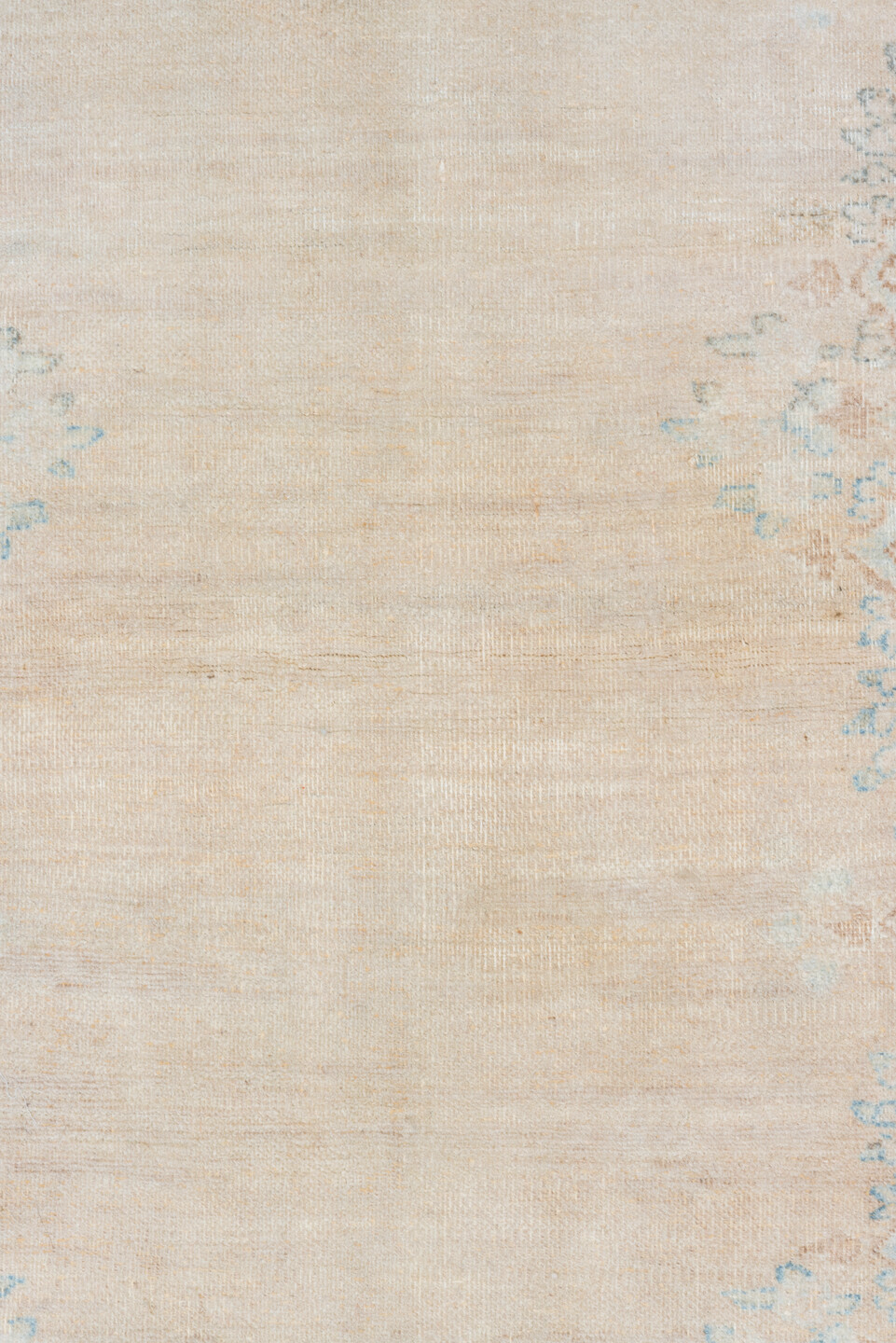 2' x 14' one-of-a-kind handmade vintage Kerman runner rug. Color palette: beige, ivory, pale blue, taupe, cream, light blue