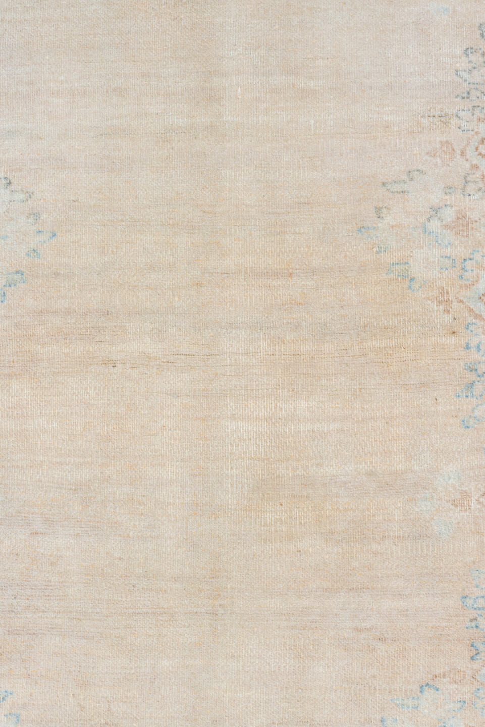 2' x 14' one-of-a-kind handmade vintage Kerman runner rug. Color palette: beige, ivory, pale blue, taupe, cream, light blue
