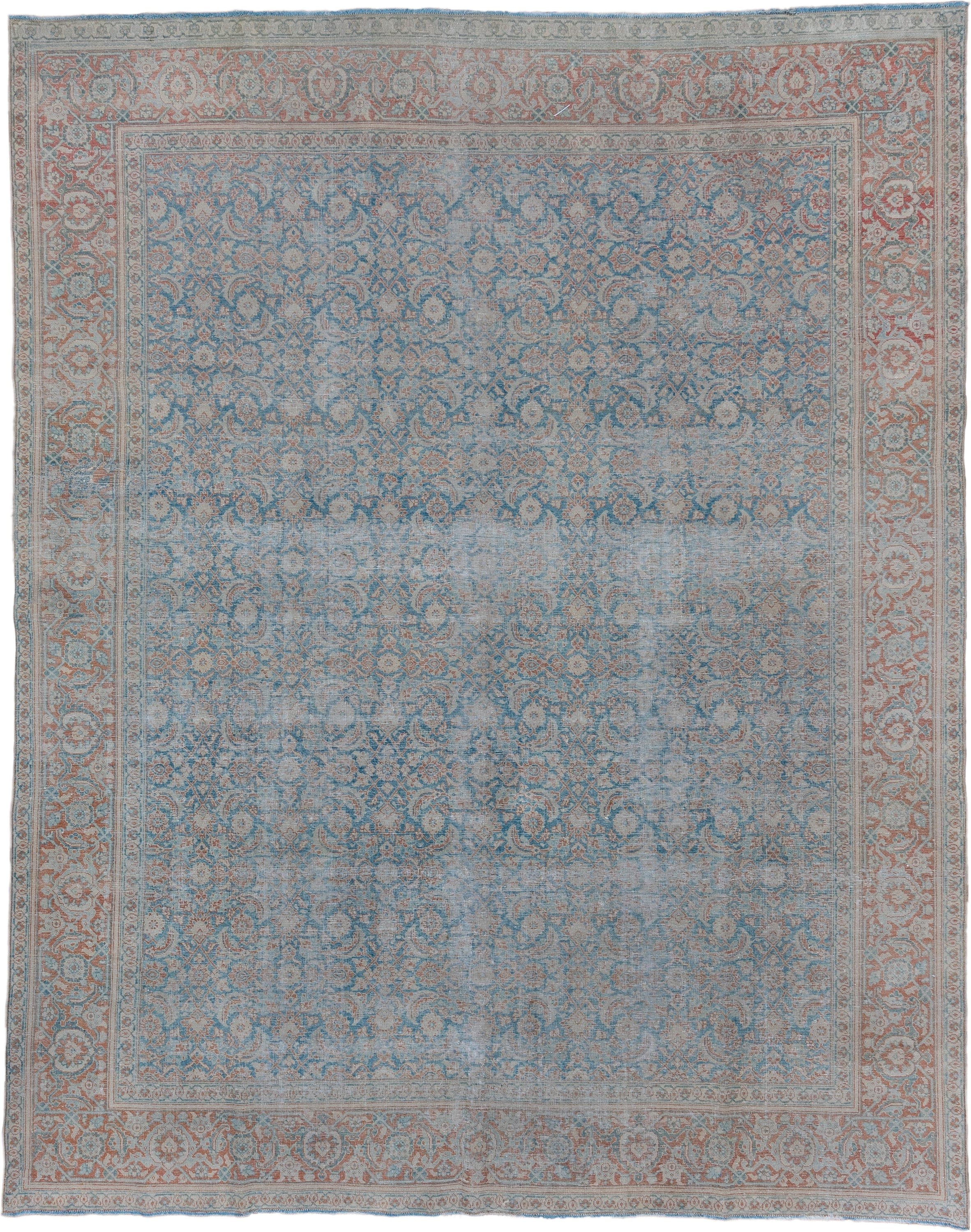 8' x 10' one-of-a-kind handmade vintage Tabriz large size rug. Color palette: sky blue, ivory, blush, taupe, slate, rose