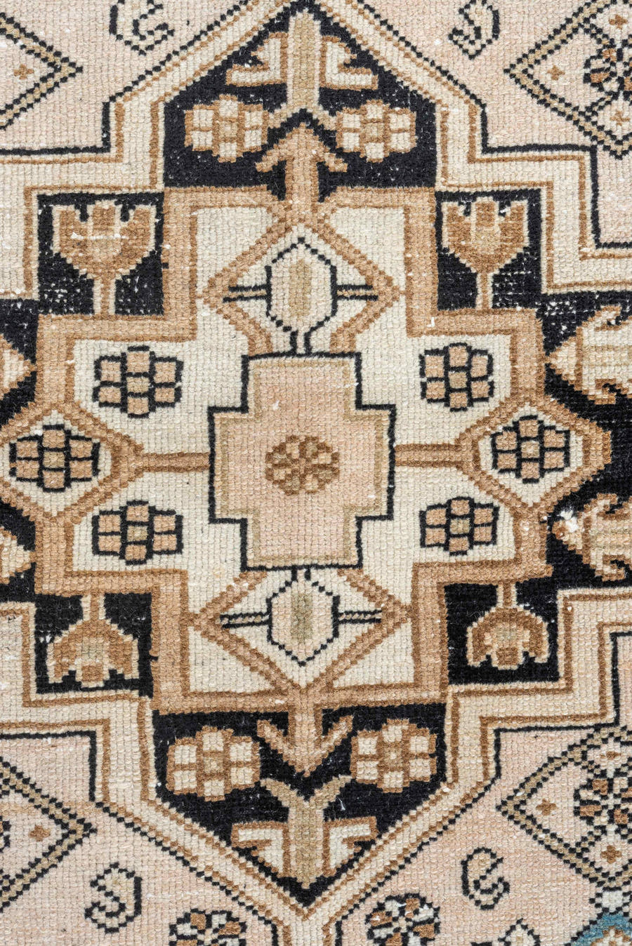 3' x 6' one-of-a-kind handmade vintage Malayer runner rug. Color palette: ivory, camel, sky_blue, black, taupe, light_blue