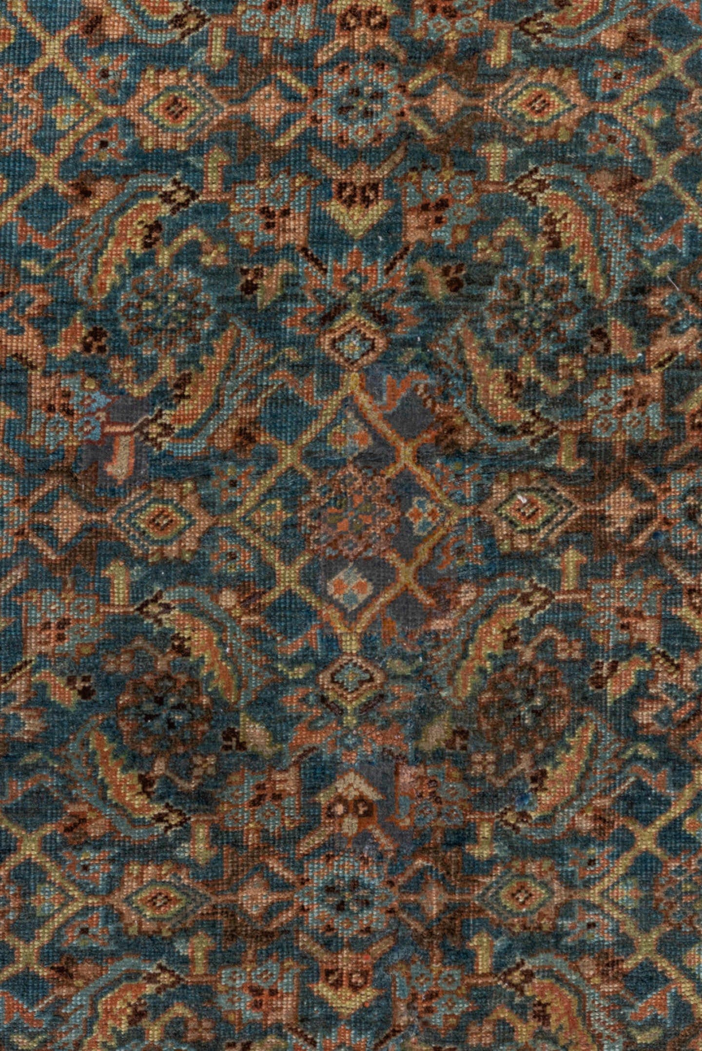 4' x 6' one-of-a-kind handmade vintage Bidjar small size rug. Color palette: blue, rust, ivory, charcoal, taupe, sage, camel