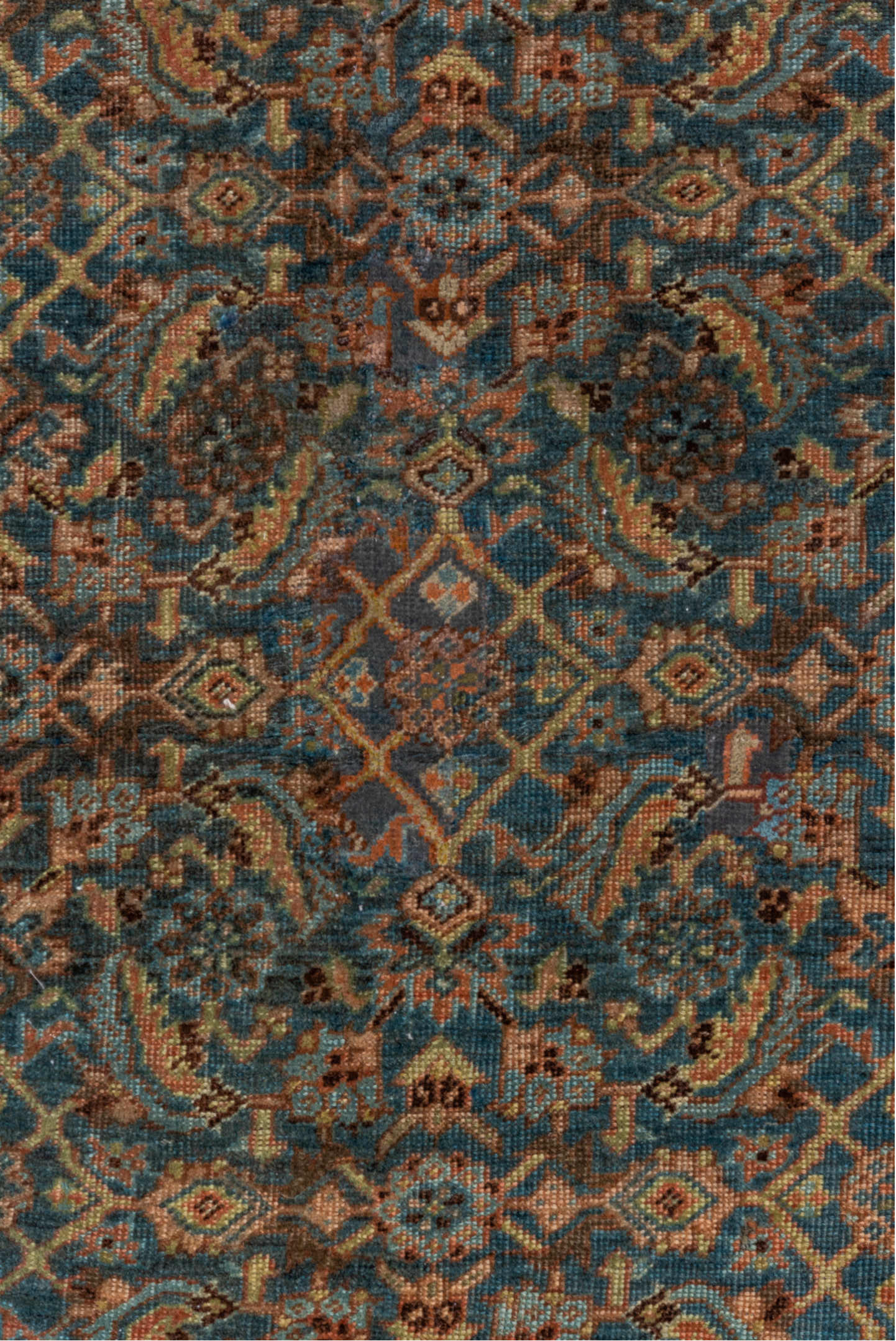 4' x 6' one-of-a-kind handmade vintage Bidjar small size rug. Color palette: blue, rust, ivory, charcoal, taupe, sage, camel