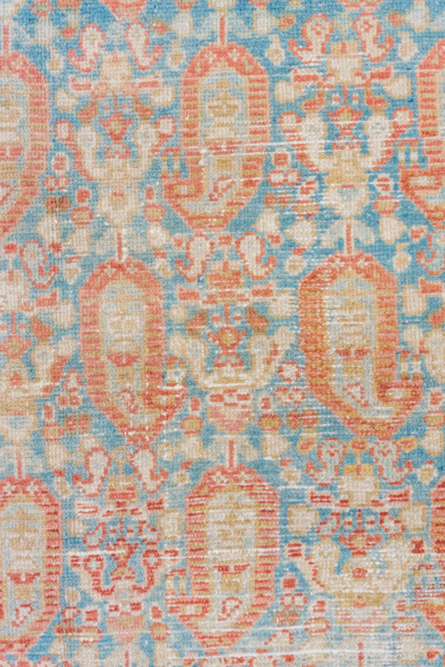 4' x 6' one-of-a-kind handmade vintage Malayer small size rug. Color palette: sky blue, ivory, coral, beige, tan, light blue