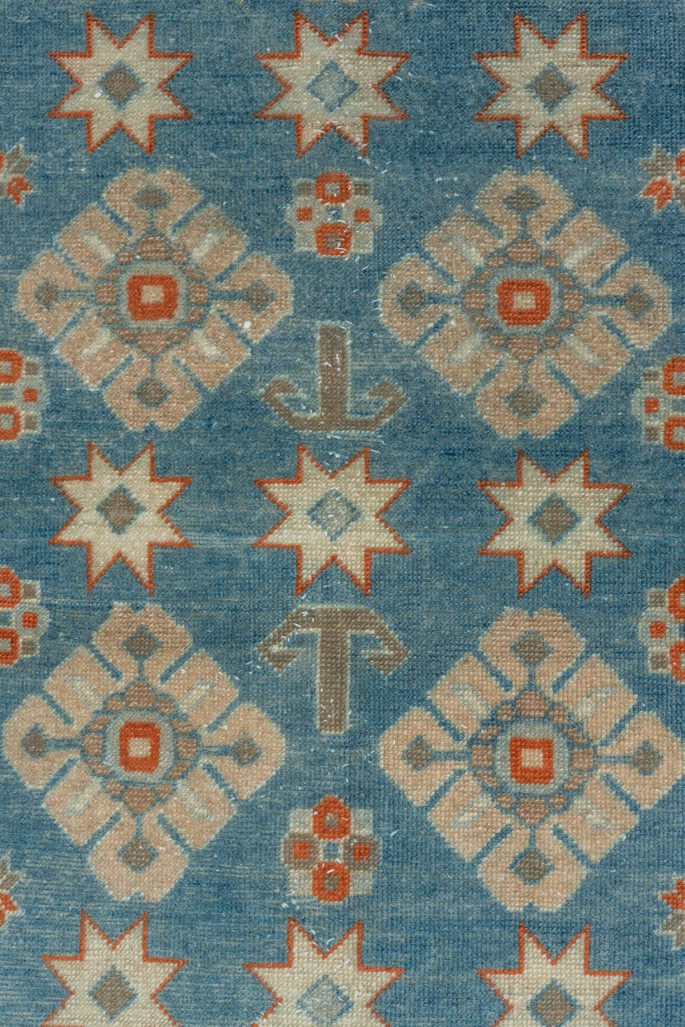 3' x 5' one-of-a-kind handmade vintage Shirvan small size rug. Color palette: sky blue, rust, ivory, light blue, taupe