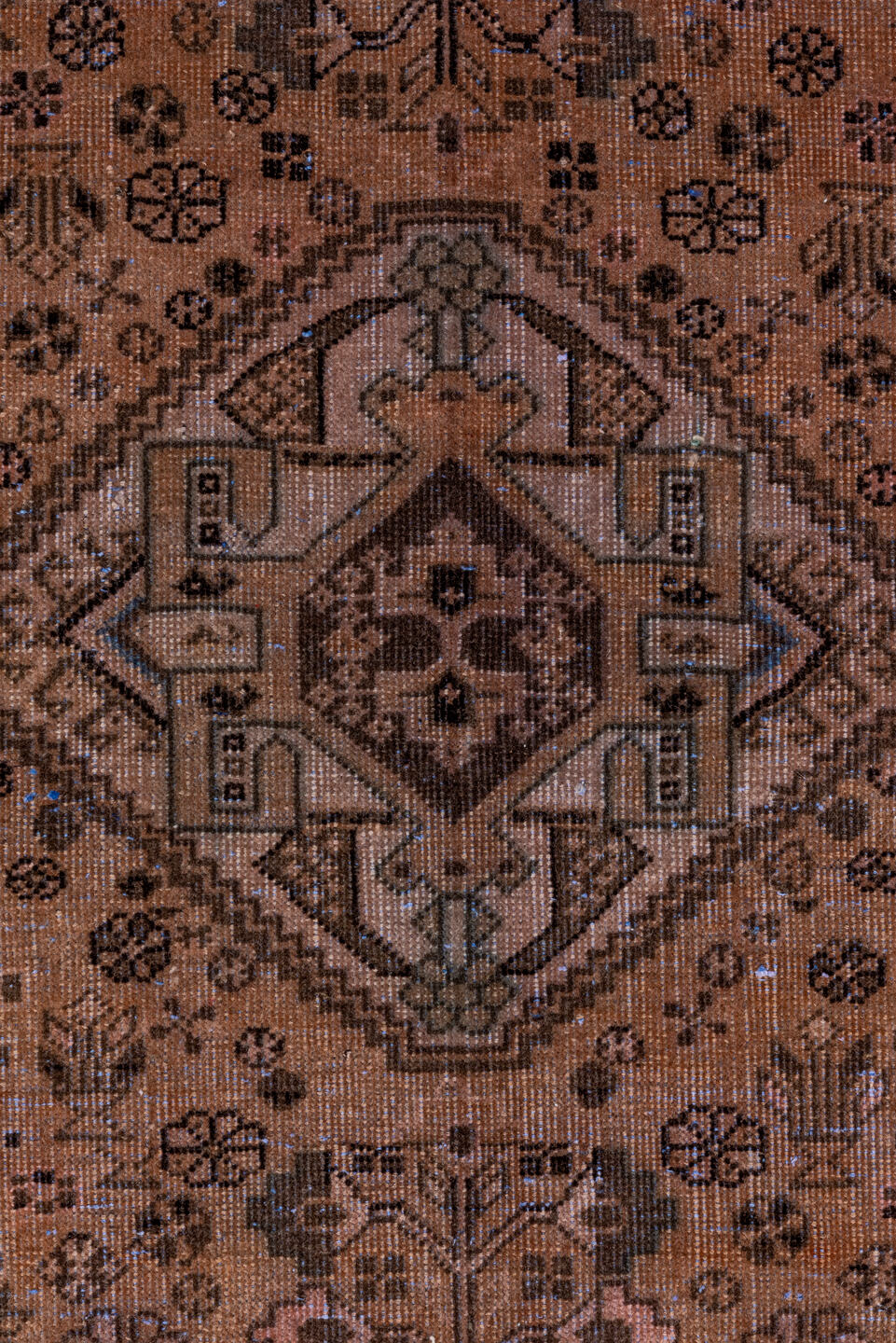 3' x 10' one-of-a-kind handmade vintage Shiraz runner rug. Color palette: taupe, camel, brown, ivory, charcoal, sage, beige