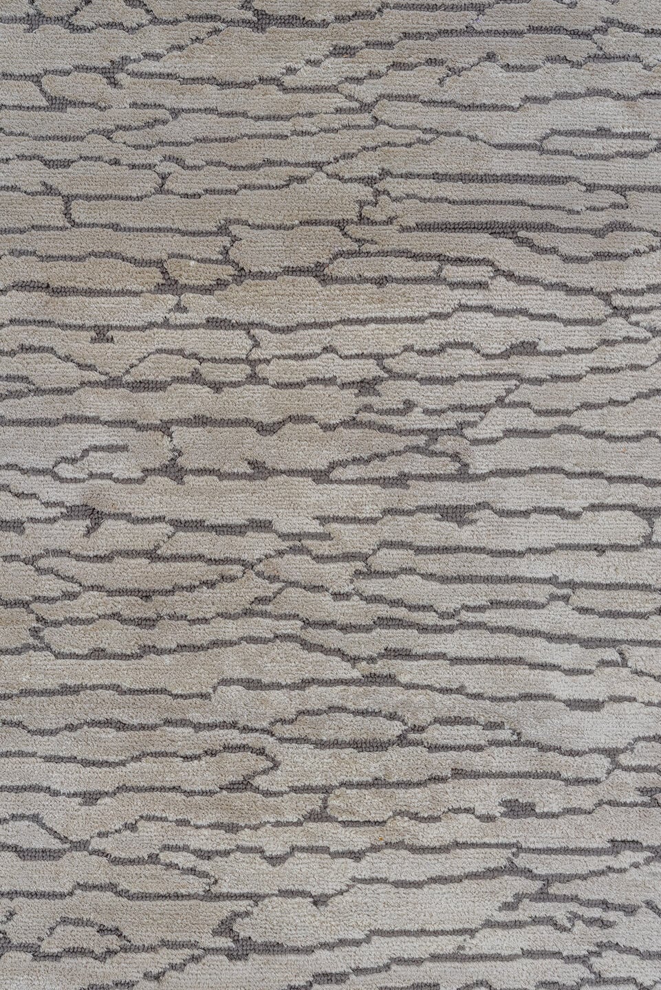 10' x 14' one-of-a-kind handmade vintage Silk large size rug. Color palette: ivory, charcoal, taupe, silver, gray, black