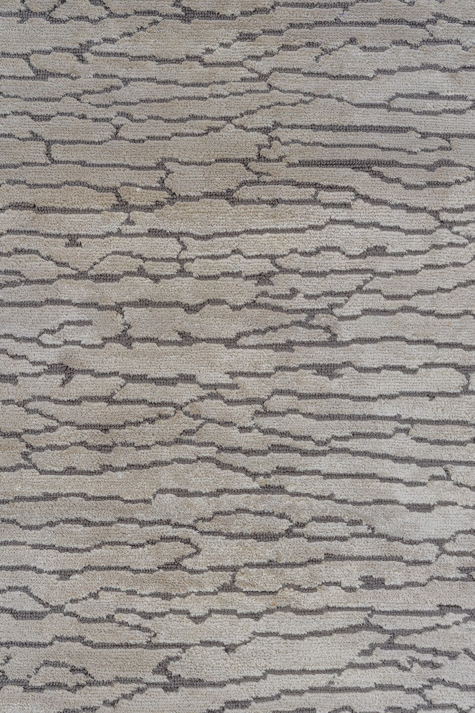 10' x 14' one-of-a-kind handmade vintage Silk large size rug. Color palette: ivory, charcoal, taupe, silver, gray, black