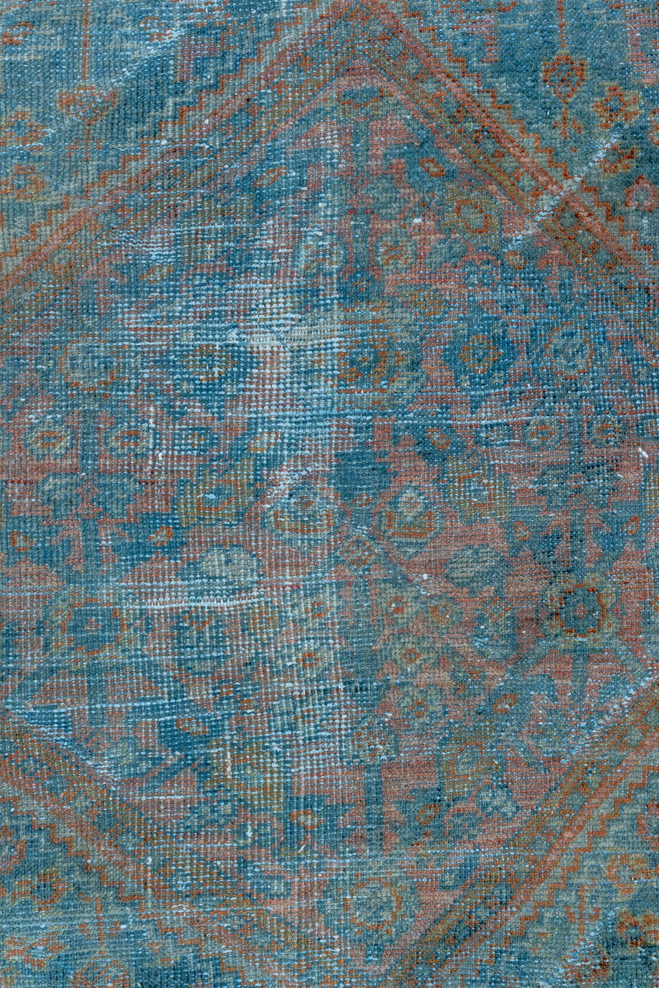 4' x 6' one-of-a-kind handmade vintage Mahal small size rug. Color palette: turquoise, rust, ivory, sky blue, terra cotta
