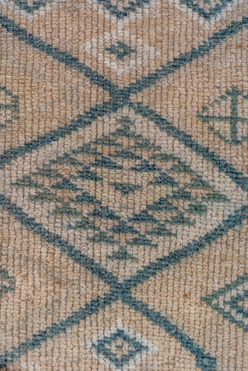 2' x 12' one-of-a-kind handmade vintage Oushak runner rug. Color palette: ivory, sky blue, slate, taupe, light blue, gray