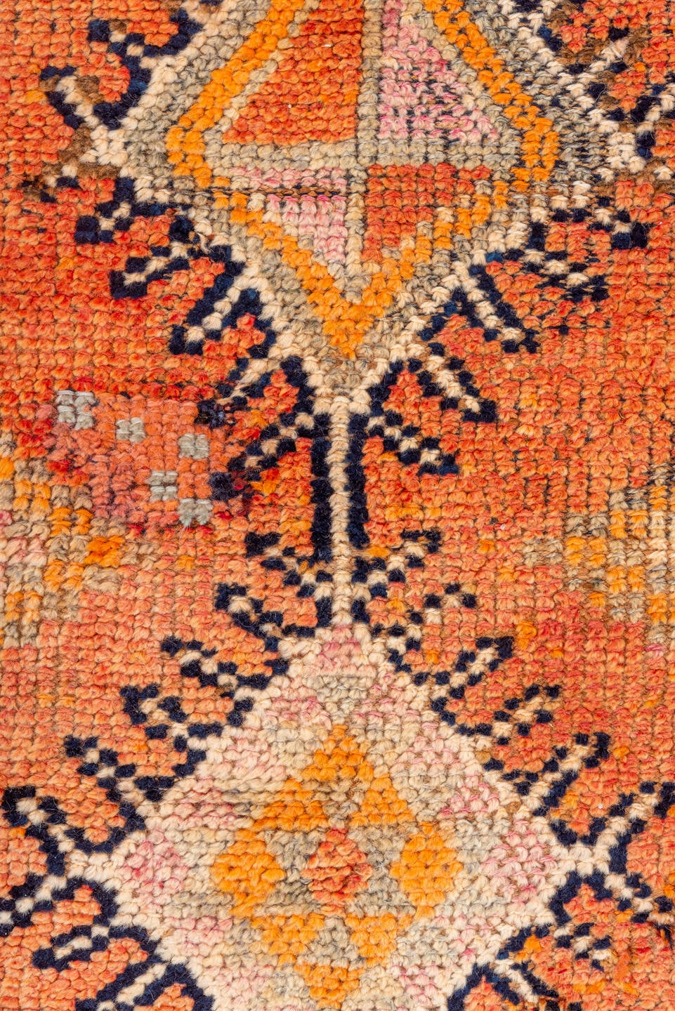 2' x 11' one-of-a-kind handmade vintage Oushak runner rug. Color palette: coral, ivory, orange, navy, taupe, camel, charcoal