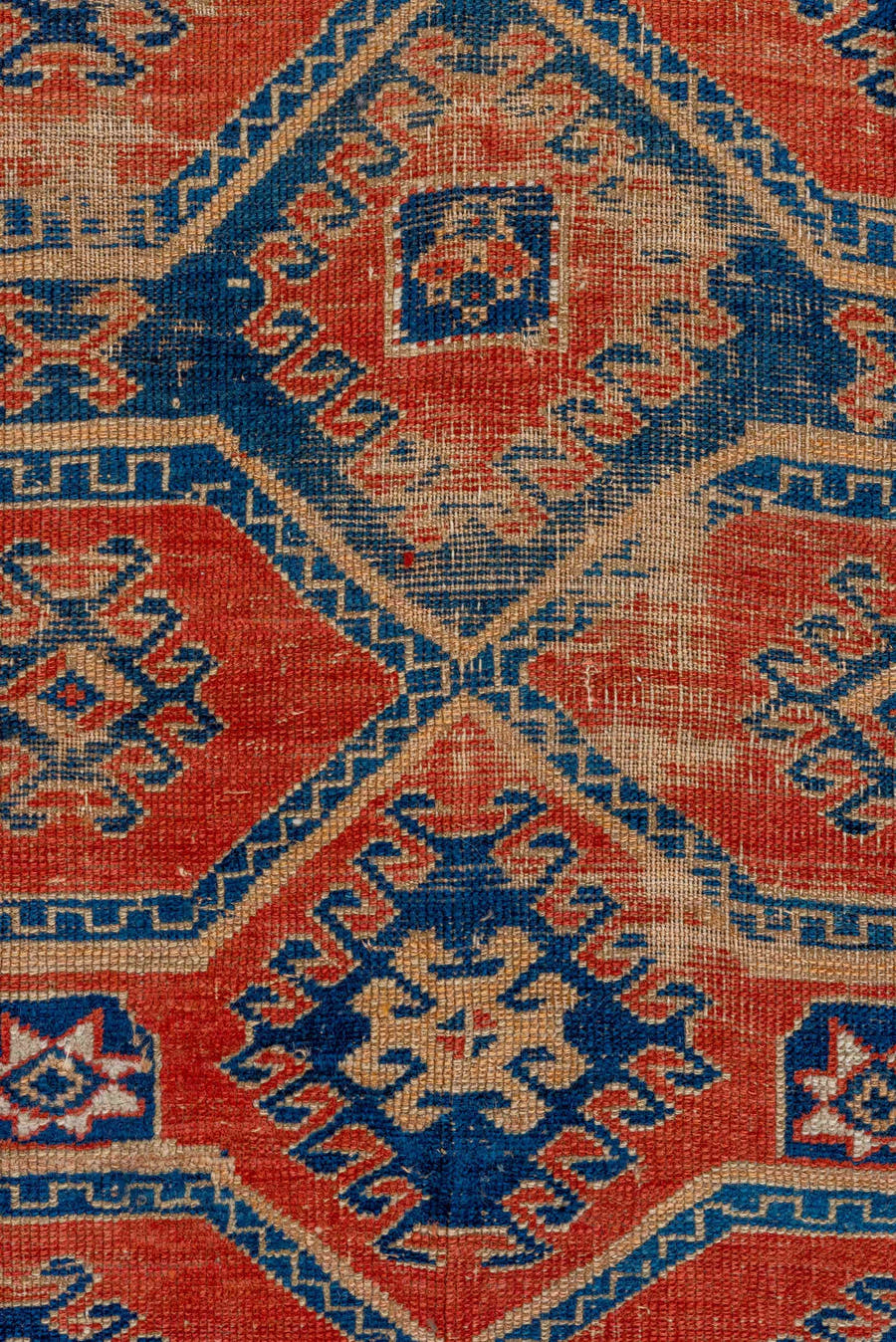 4' x 6' one-of-a-kind handmade vintage Shirvan small size rug. Color palette: terra cotta, ivory, navy, rust, cream, indigo