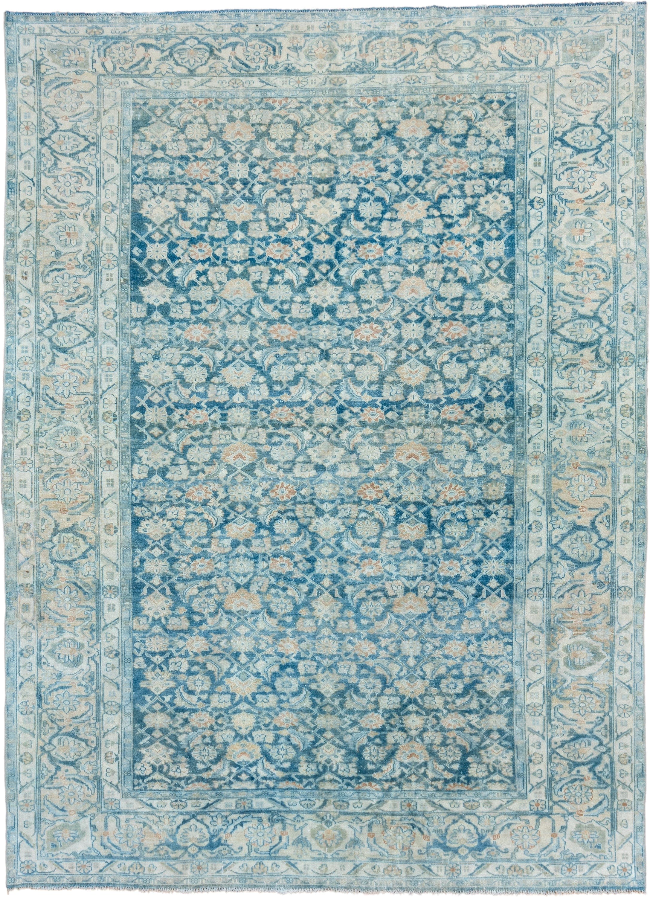 8' x 11' one-of-a-kind handmade vintage Malayer large size rug. Color palette: sky blue, ivory, pale blue, slate blue, cream